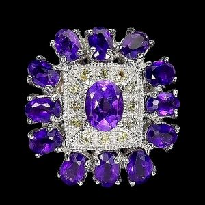 Natural Purple Amethyst 8x6mm, Sapphire 925 Sterling Silver‎ Ring Size 8
